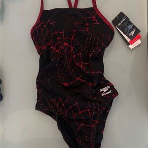 Speedo Black & Red Endurance One-Piece Swim Suit